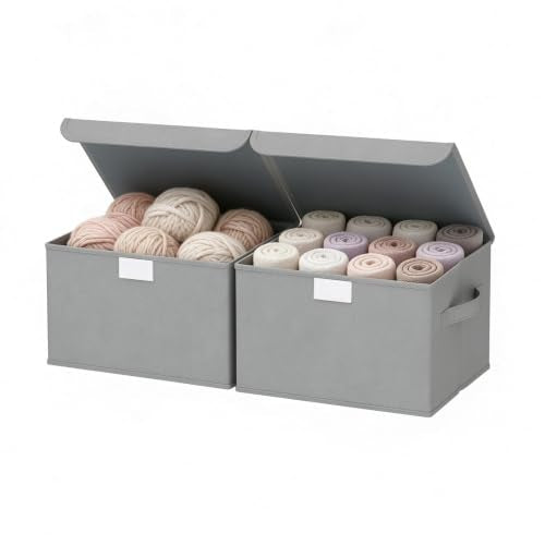 Storage Bin with Lid, Closet Boxes, 2 Pack, Grey, 10.2x7.9x6.7 In - color: Grey, size: Small(2 Pack)