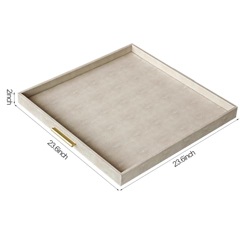 HofferRuffer Extra Large Square Serving Tray, Elegant Faux Leather Ottoman Tray with Gold Hardware Handles, Serve Tea, Coffee or Breakfast in Bed, 24 x 24 inches (Light Grey, 24" x 24" x 2") - color: Light Grey, size: 24" x 24" x 2"
