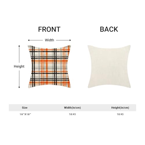 Fall Decor Pillow Covers 18x18 Inch Set of 2 Orange Black Plaid Throw Pillow Covers Outdoor Autumn Thanksgiving Decoration Pillowcase Farmhouse Decorative Linen Cushion Cover for Home Couch - color: Orange Black-plaid, size: 18" x 18" (Pack of 2)