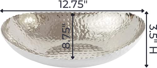 Monarch Abode Decorative Bowl for Home Decor – 12.75-Inch White and Nickel Plated Hand Hammered Key Bowls for Entryway Table, Fruit & Potpourri Bowl for Centerpiece, Modern Catch All Key Holder Bowl - color: White / Nickel, size: 12.75 x 8.75 x 3.5