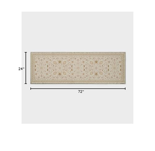 EverGrace Hallyway Area Runner Rugs 2x6, Boho Floral Faux Wool Indoor Outdoor Rugs, Washable Rugs for Bedroom Bathroom Living Room Kitchen, Low Pile Floor Mat Carpet for Home Decor, Natural Beige - color: Natural Beige Multi, size: 2'x6'