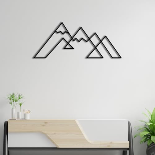 DecoSoul Mountain Metal Wall Art Decor, Large Metal Mountain Wall Art, Snowy Range View Wall Decoration, Minimalist Home Decor, Nature Decorations, Office Art, Housewarming Gift - style: Snowy Mountain