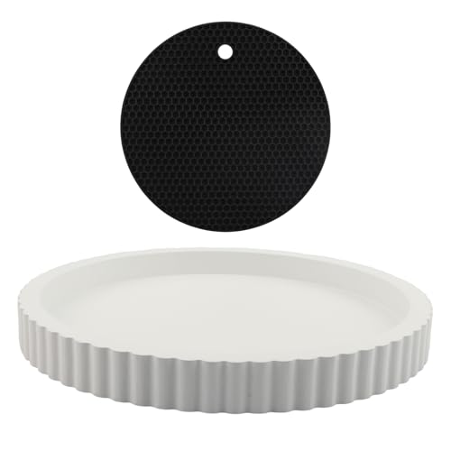 Round Decorative Tray for Coffee Table, 11 Inch White Tabletop Display Tray