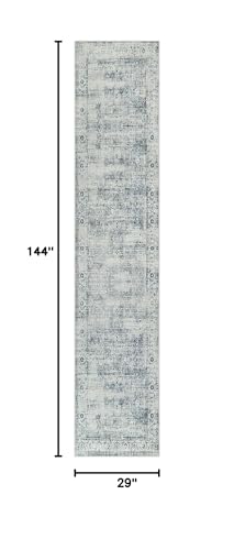 Morebes Vintage Hallway Runner Rug 12 ft, Extra Long Washable Kitchen Rug Runner Non-Slip, Soft Indoor Floor Throw Carpet for Hall Living Room Dining Room Office Farmhouse, Blue-Gray - color: Grey-blue/Multi, size: 2.5' x 12' (Runner)