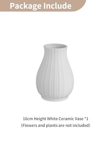 NUPTIO Ceramic Flower Vase for Bouquet, White, 6.3" Tall - size: Style 2-S-White