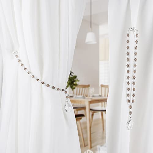 SUQ I OME Luxury Crystal Beaded Magnetic Curtain Tieback, Gray - color: Gray