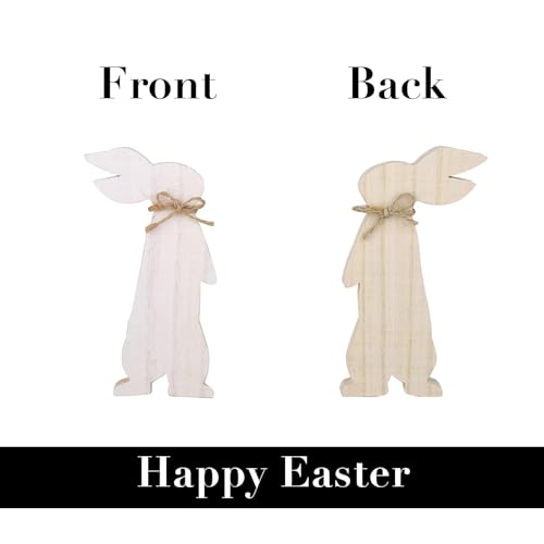 Easter Decorations: 4 pcs Rustic Wooden Easter Bunny Table Signs, Farmhouse Freestanding Tiered Tray Decor for Home Gifts, White