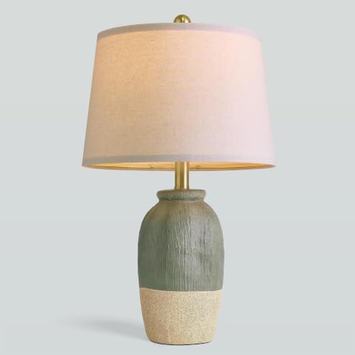 22.5" Green Ceramic Table Lamps for Bedroom, Boho Nightstand Lamp - color: 22.5" Green & Earthy Yellow
