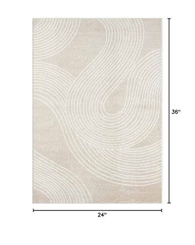 Abani Beige and White Swirl Area Rug | 2' x 3' Cream Carpet with Wave Pattern | Modern Rug for Living Room, Bedroom and Office | Nuevo Collection - color: Beige, size: 2' x 3' (Rectangular)