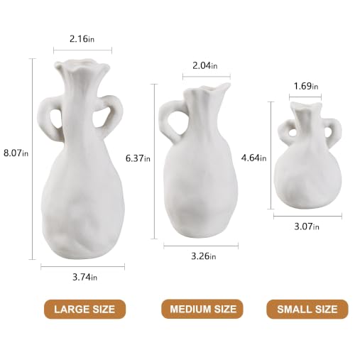 VECELO White Ceramic Vase Set of 3, Modern White Vases for Centerpieces, Flower Vases with Handles for Entryway, Shelf, Mantels, Dining Table