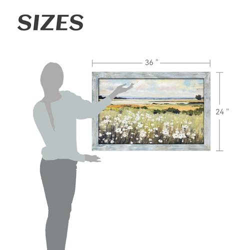 summer melody Landscape Floral Scenery Framed Wood Wall Art 36x24 Inch - color: Green, size: 36"L x 24"W