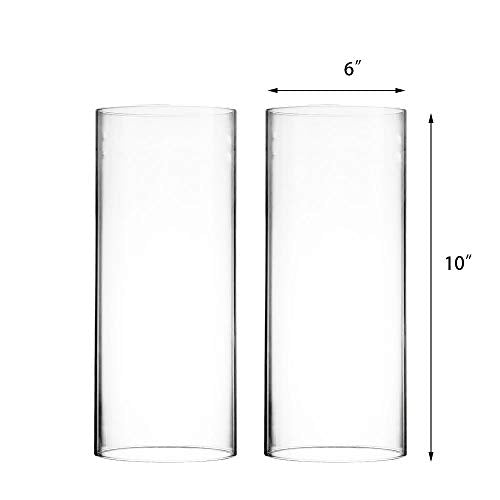CYS EXCEL 2 PCS (H:10" D:6") Open Ended Glass Hurricane Candleholder Tube Shade | Open Flame Candle Chimney Tube Cover | Bottomless Cylinder - size: 6" wide x 10" tall