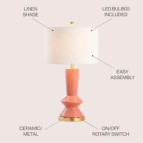 JONATHAN Y Ziggy 27" Modern Ceramic Metal Table Lamp, Coral/Gold Painting - color: Coral/Brass Gold