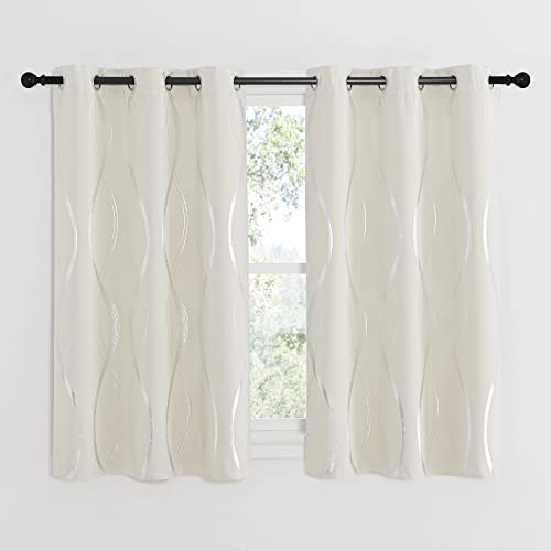 NICETOWN Bedroom Curtains Small Blackout Panels, Beige, Set of 2, 42 by 54 Inch, Window Treatment Thermal Insulated Solid Grommet Blackout Wave Line Foil Print Design Curtains for Kitchen, Cafe, Loft - color: 1 - Beige, size: 42"W x 54"L (Pack of 2)