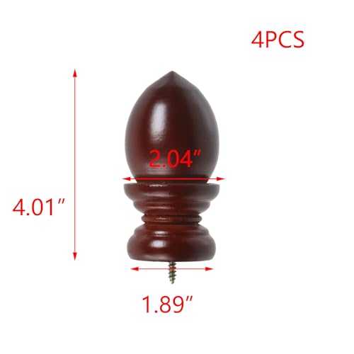 T Tulead Red Brown Finials for Curtain Rod 4PCS - style: Red Brown, 1.45", 4PCS
