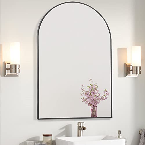 NeuType Arched Wall Mirror, 36"x24" Wall Mirror, Hanging or Leaning Against Wall, Large Bedroom Mirror, Floor Mirror, Dressing Mirror, Aluminum Alloy Thin Frame, Black