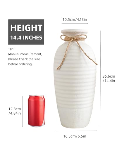 Tall Ceramic Vase Threaded Decorative Vase 14.4" Off-White - color: White