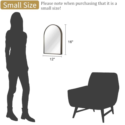 Arch Metal Framed Bathroom Mirror for Wall, Aluminum Alloy Frame Brushed Wall Mounted Mirror for Livingroom Bedroom Entryway, Anti-Rust, Tempered Glass 16"x12" - color: Coffee, size: 16"L x 12"W