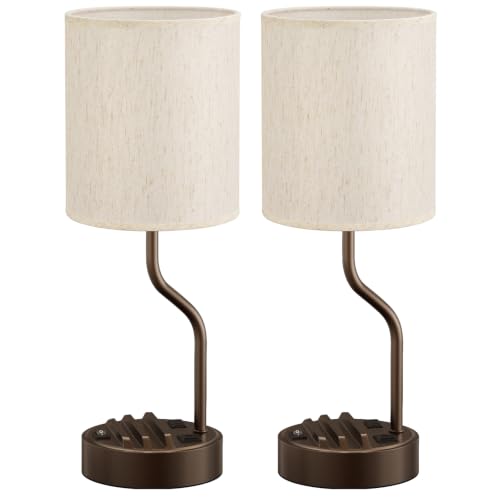 Fenmzee Bedside Lamps for Bedroom Set of 2-18" Brown Table Lamp for Desk - color: Cream & Coffee
