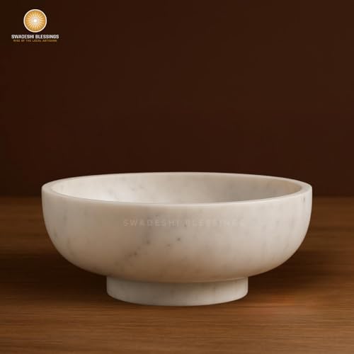 SWADESHI BLESSINGS HandCrafted Marble Decorative Bowl for Home Decor, 10.5"