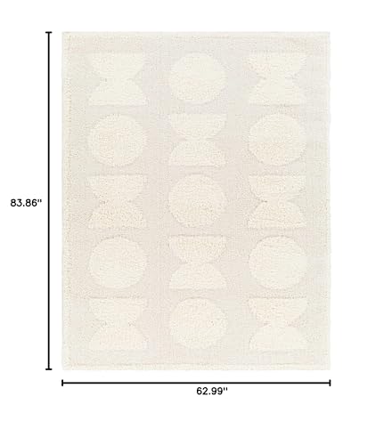 Hauteloom Dason Living Room, Bedroom Area Rug - Geometric Abstract Circles Square - Contemporary Modern Scandinavian Minimalist Tone - Off White, Beige, Medium Gray, Cream, White - 5'3" x 7' - size: 5'3" x 6'11" (Rectangular)
