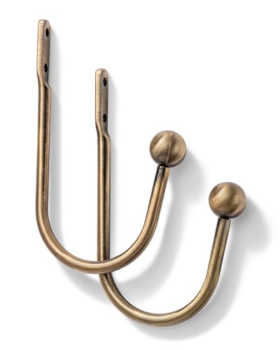 Curtain Holdback, Premium Metal Decorative Curtain Holdbacks with Zinc Alloy Cap Finials,Rust-Proof, Set of 2 Window Curtain Holdbacks (Brass) - color: Antique Brass-ball