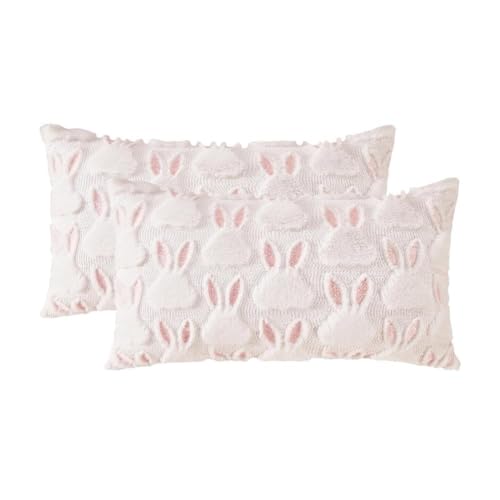 NAPEARL Easter Lumbar Throw Pillow Covers 18x18 inch Velvet Embroidered Decorations Rabbit Bunny Soft Plush Faux Fur Bedroom Sofa Holiday Home Decor Baby Girl (Pink Bunnies,20" x 12" (Pack of 2)) - color: Pinkmultiple Bunnies, size: 20" x 12" (Pack of 2)