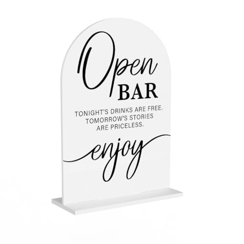 Acrylic Wedding Sign Wedding Signs for Ceremony Open Bar Sign for Wedding Modern Calligraphy Arch Acrylic Table Top Sign for Wedding Reception and Event Party Table(white) - color: Open Bar