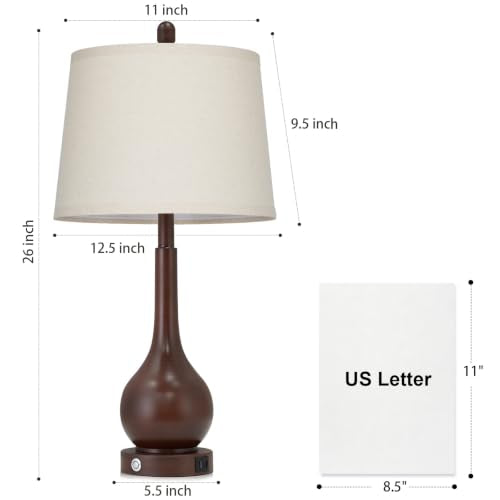 Rinweey 26" Brown Farmhouse Table Lamp for Living Room & Bedroom Nightstand - color: Brown (1 Pack)