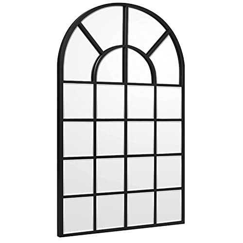 Black Windowpane Wall Mirror, 28.5" x 50" Arch Full Length Mirror - color: Black, size: 50"L x 28.5"W