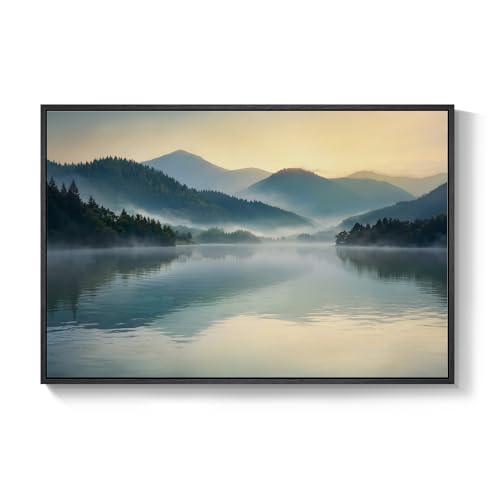 Framed Nature Mountain Lake Landscape Wall Art for Living Room, 24x36 Inch - color: Blue, size: 36"L x 24"W