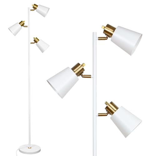 LALISU Tree Floor Lamp for Living Room, Industrial 3-Light Standing Lamp - color: White Gold