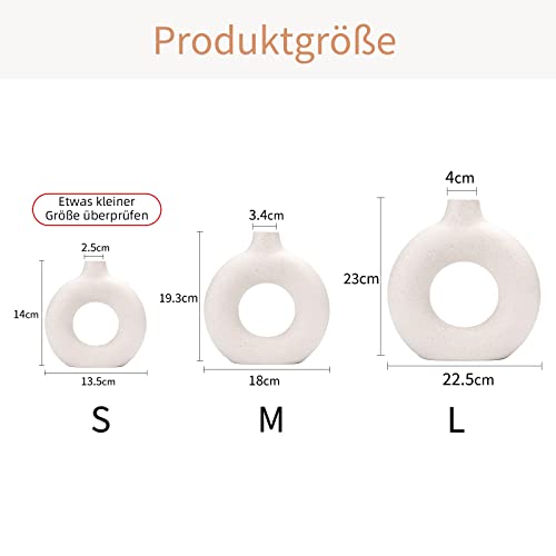 CEMABT White Donut Vase Hollow Ceramic Vase for Flowers Handmade Minimalist Boho ins Style Modern Home Decor for Wedding Dinner Table Party Living Room Office Bedroom(L,White) - color: White, size: Large (1-Piece)
