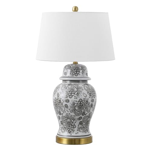 JONATHAN Y Ellis Chinoiserie Ginger Jar Table Lamp 29.5", Gray/White - color: Gray/White