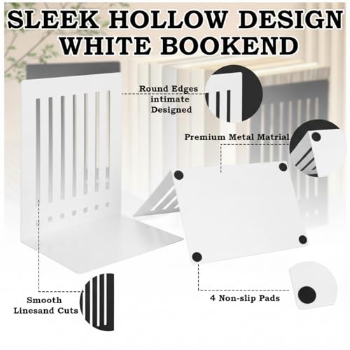 4 Pcs 10 Inch Heavy Duty Bookends Non-Skid Base, White - color: White, size: 10 Inch