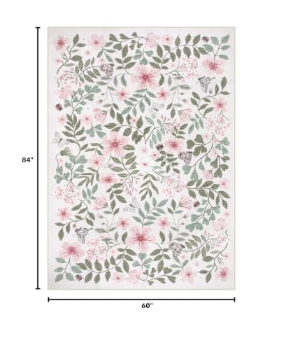Lahome Pink Girls Nursery Rug, 5x7 Floral Baby Girls Rugs for Bedroom - color: Pink Floral, size: 5' x 7' (Rectangular)