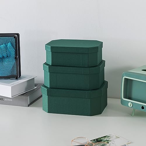 Soul & Lane - Dark Green Decorative Storage Boxes with Lids, Set of 3 - color: Forest Green