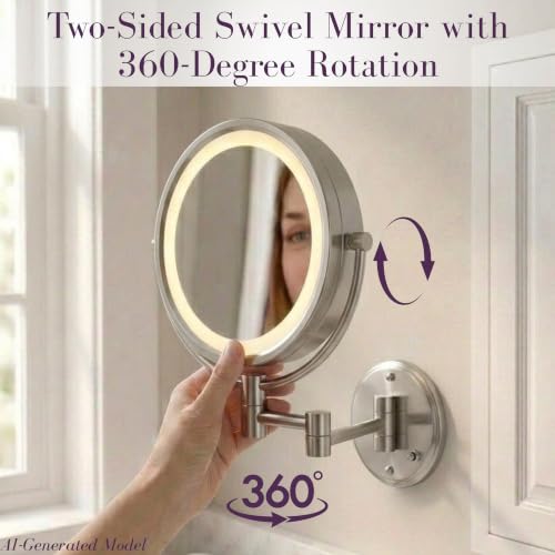 JERDON Hardwired Wall-Mount Makeup Mirror - 8X/1X - Nickel - HL88NLD - color: Nickel Direct Wire