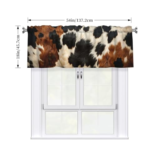 Cow Print Curtain Valance Short Rod Pocket Window Treatment for Living Room Bedroom Kitchen Bathroom 1 Panel 54" W x 18" L - color: Cow Print