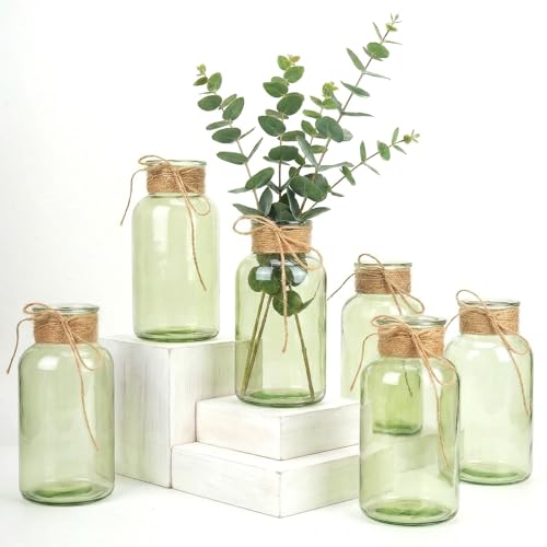 Mason Jars for Centerpiece Glass Flower Bud Vase Green Vases, 6 Pc - color: Green