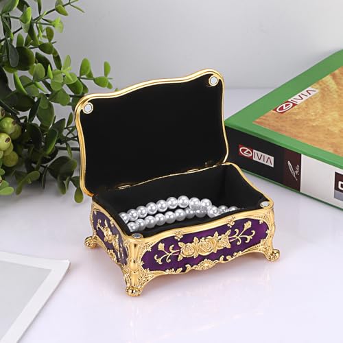 Hipiwe Vintage Jewelry Box Metal Trinket Chest Organizer for Women, Purple - color: Purple, size: Small