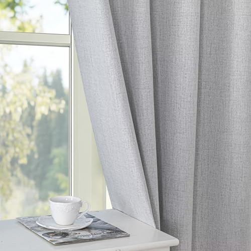 100% Blackout Curtains 84 inch Length Faux Linen (W52 x L84, White) - color: White, size: 52"W x 84"L (Pack of 2)