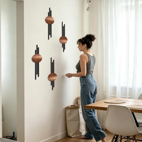 DUOOLN 2 Pcs Abstract Metal Wall Decor, Geometrical Single Line Art-Walnut - color: Walnut - Round Geometry 2 pcs