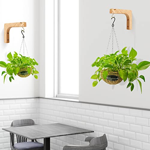 Macrame Plant Hanger, Hanging Wall Planters for Indoor Plants, Wooden Hanging Basket Hooks for Outdoor Pots Wind Chime Flower Bracket Lanterns Patio Garden Decoration (2-Pack,5-Inch) - style: 2-L Style(2Pack)