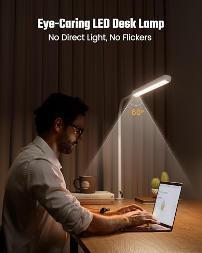 SUPERDANNY Eye-Caring LED Desk Lamp Work Lamp Office Lamp with Side Clamp - color: White, size: Clamp Mount