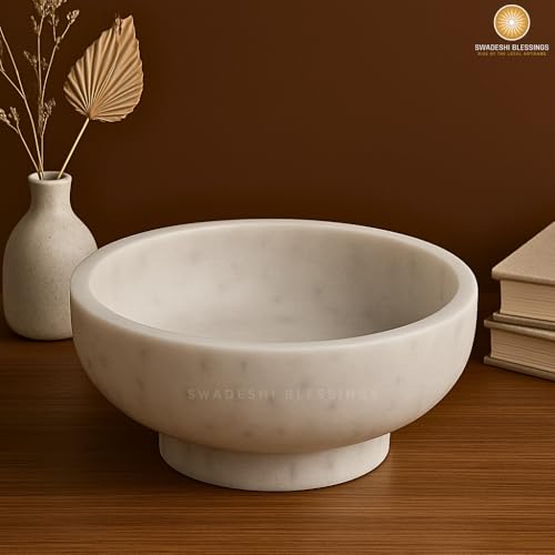SWADESHI BLESSINGS HandCrafted Marble Decorative Bowl for Home Decor, 10.5"