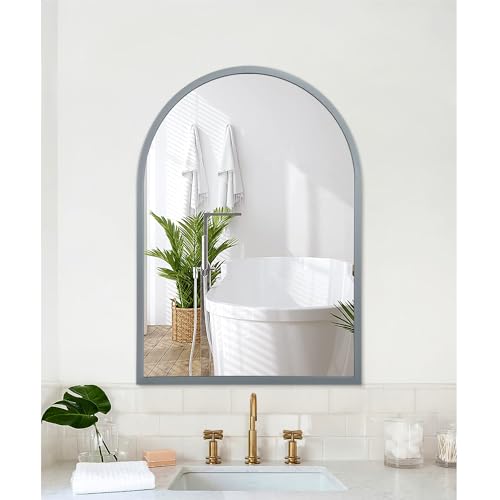 Arched Wall-Mounted Mirror Aluminum Alloy Frame Bathroom Wall Mirror for Vanity Living Room, Bedroom Entryway Room Home Decor 20"x16" - color: Grey, size: 20"L x 16"W