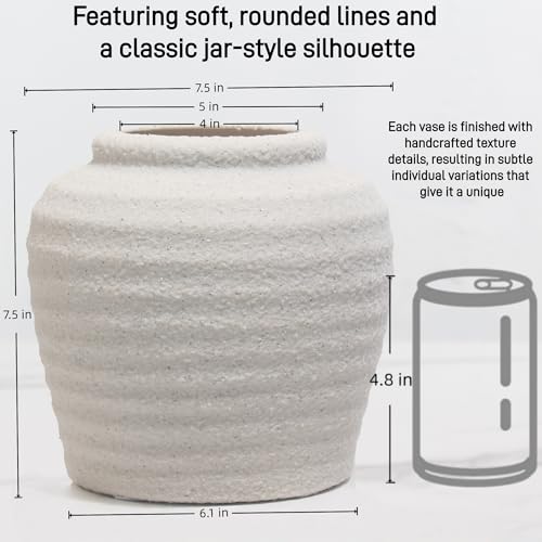 Lvases Rough Textured White Wabi Sabi Rustic Handmade Ceramic Decor Vase - color: White