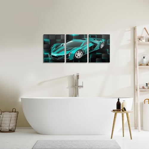 Feelyou TealBlue Race Wall Art 12" x 16" x 3 - color: Calamine Blue
