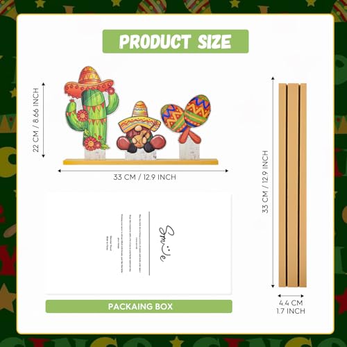Smile Cinco De Mayo Standing Wooden Decor Set, 3-Piece Mexican Fiesta Wooden Cutouts (Cactus, Gnome, Maraca) for Tabletop & Party Display - style: Mexico